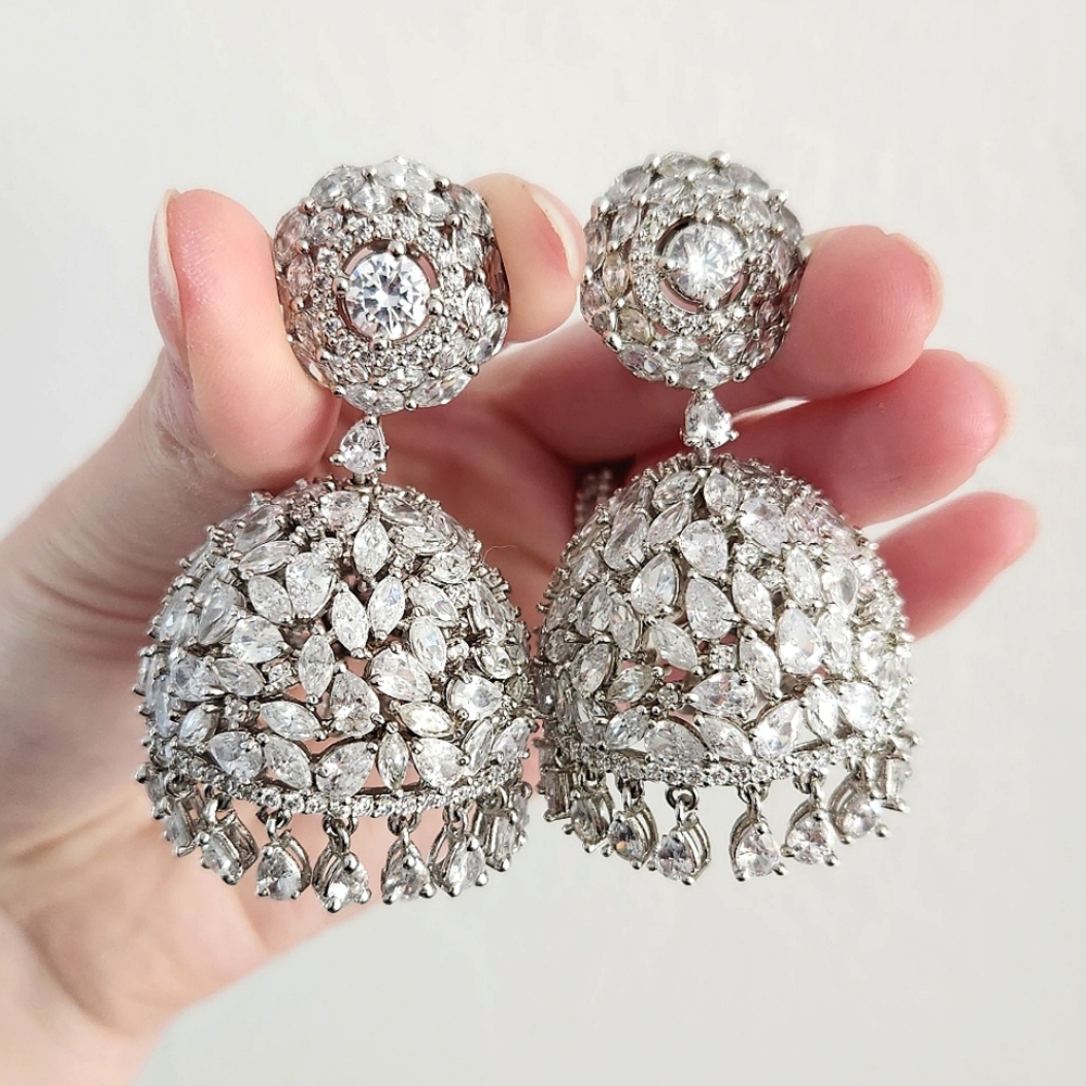 Silver Revolving Jhumka Large dangle earrings